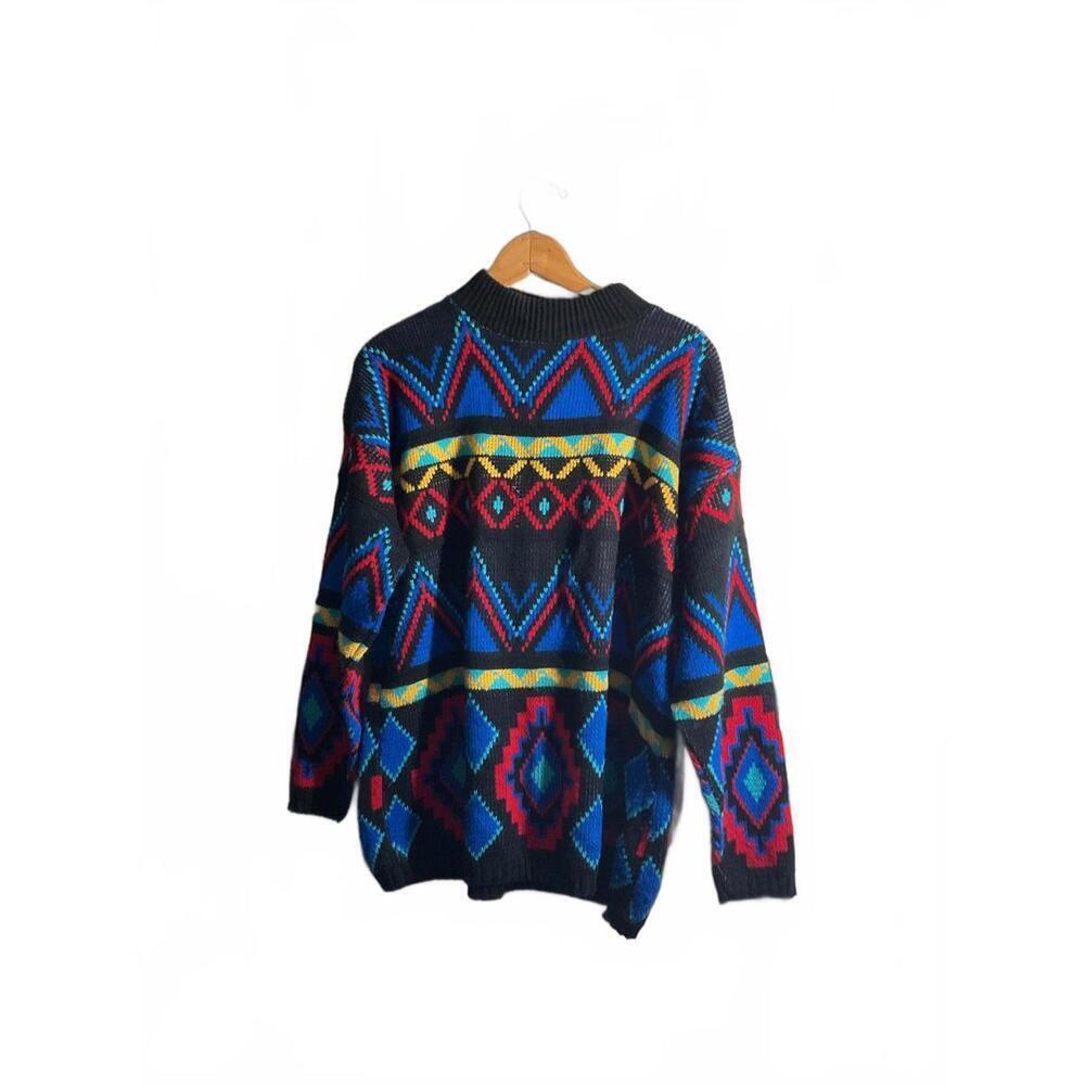 Vintage In Resource/Doris Skis Sweater with Bold Geometric Pattern Large